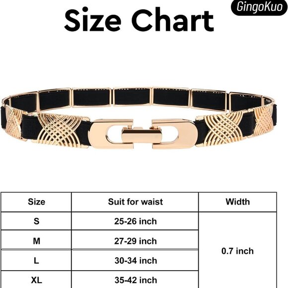 Women Dress Belt Elastic Waist Band Gold Buckle Stretch Polyester Formal Casual - Picture 4 of 6